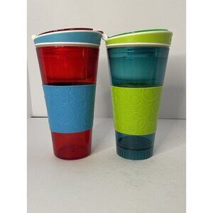 Large SNACKEEZ 2-in-1 Snack & Beverage Drink Holder Cup NO STRAW Set Of 2